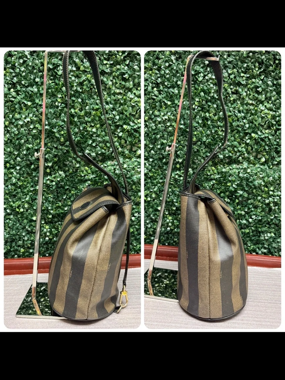 Fendi PEQUIN Striped Sling Backpack Bag Vintage